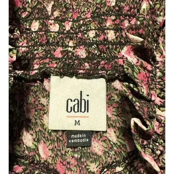 Cabi Size Medium‎ Knife Pleated Floral Bloom Button Mock Neck Balloon Sleeve Top - Picture 4 of 7